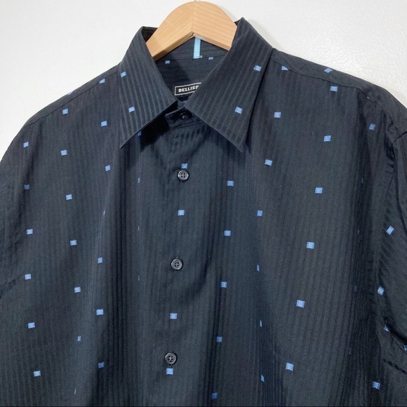 Bellissimo Black Pinstripe Dress Shirt Size L - Picture 2 of 12